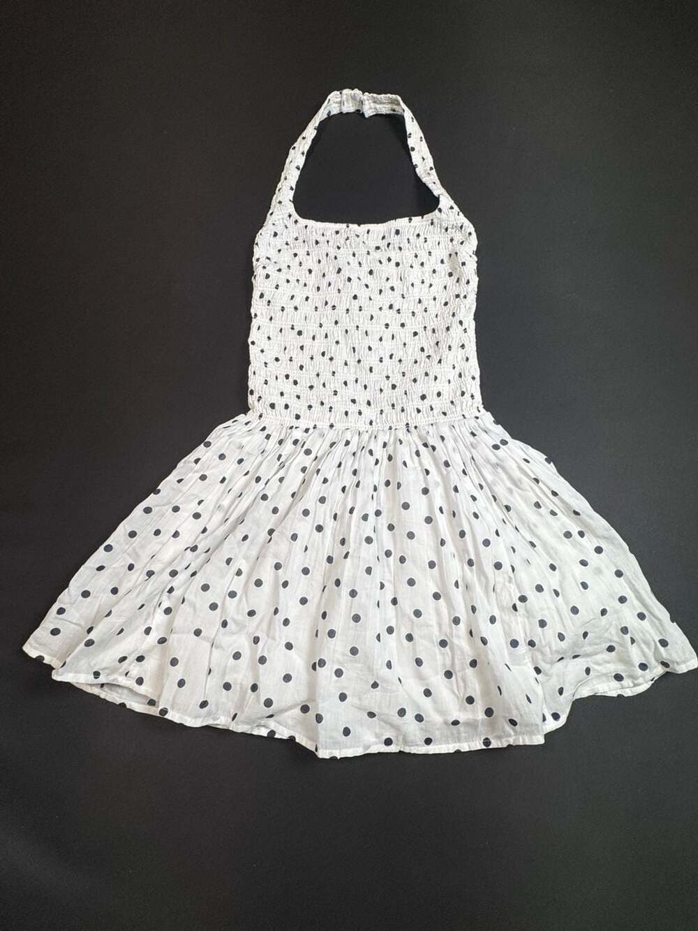 Abercrombie & Fitch White Polka Dot Smocked Halter Mini Dress